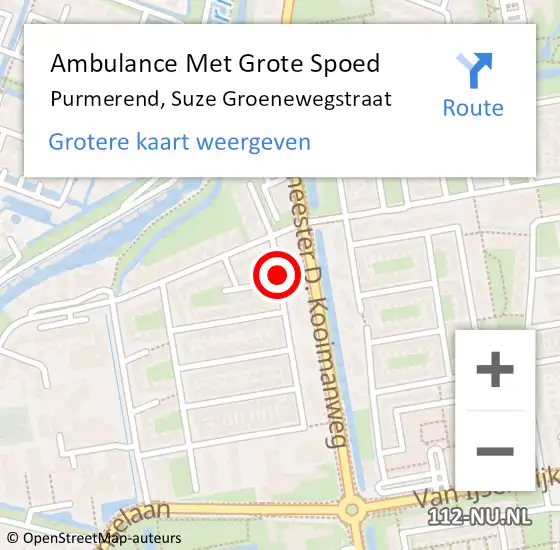 Locatie op kaart van de 112 melding: Ambulance Met Grote Spoed Naar Purmerend, Suze Groenewegstraat op 20 augustus 2018 11:23