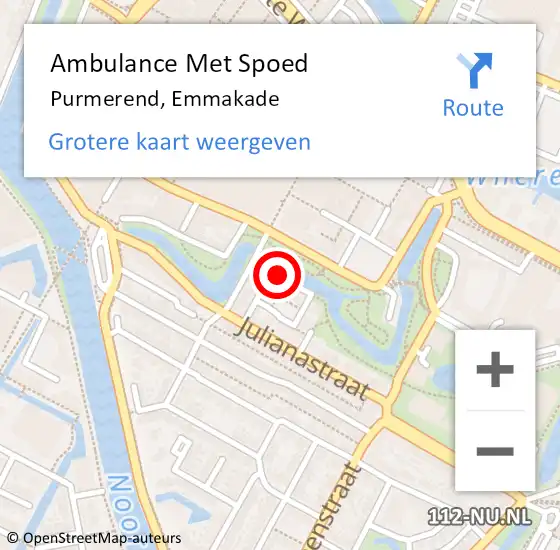 Locatie op kaart van de 112 melding: Ambulance Met Spoed Naar Purmerend, Emmakade op 20 augustus 2018 11:24