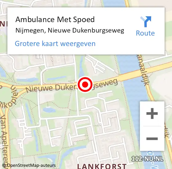 Locatie op kaart van de 112 melding: Ambulance Met Spoed Naar Nijmegen, Nieuwe Dukenburgseweg op 20 augustus 2018 11:27