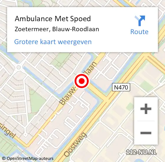 Locatie op kaart van de 112 melding: Ambulance Met Spoed Naar Zoetermeer, Blauw-Roodlaan op 20 augustus 2018 11:29