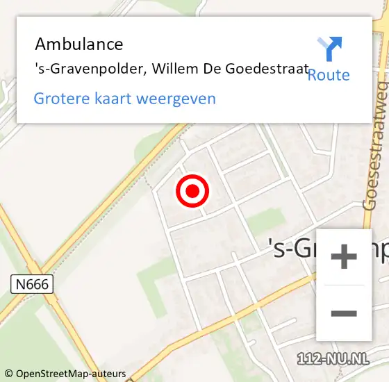 Locatie op kaart van de 112 melding: Ambulance 's-Gravenpolder, Willem De Goedestraat op 20 augustus 2018 11:44