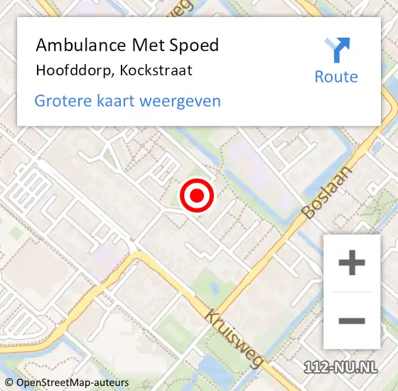 Locatie op kaart van de 112 melding: Ambulance Met Spoed Naar Hoofddorp, Kockstraat op 20 augustus 2018 11:52