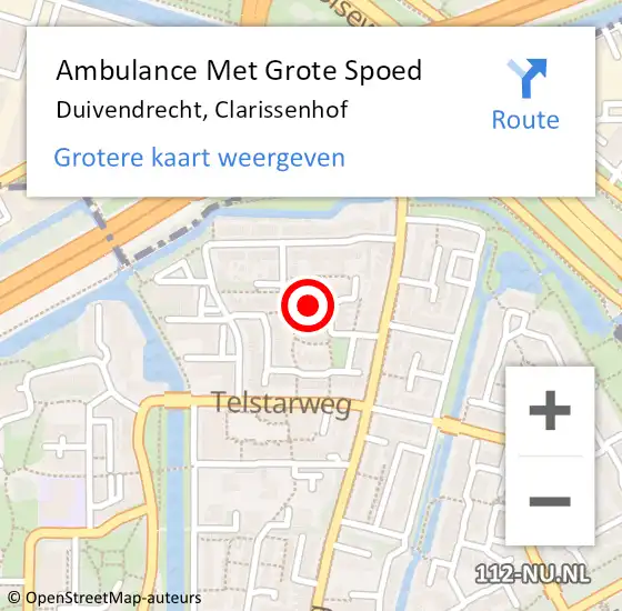 Locatie op kaart van de 112 melding: Ambulance Met Grote Spoed Naar Duivendrecht, Clarissenhof op 20 augustus 2018 12:14