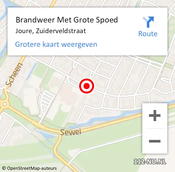 Locatie op kaart van de 112 melding: Brandweer Met Grote Spoed Naar Joure, Zuiderveldstraat op 20 augustus 2018 12:42