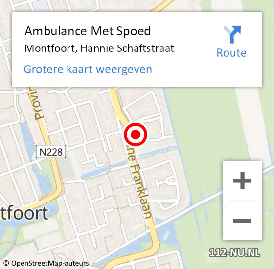 Locatie op kaart van de 112 melding: Ambulance Met Spoed Naar Montfoort, Hannie Schaftstraat op 20 augustus 2018 13:21