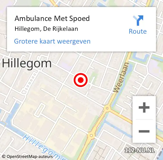 Locatie op kaart van de 112 melding: Ambulance Met Spoed Naar Hillegom, De Rijkelaan op 6 maart 2014 14:42