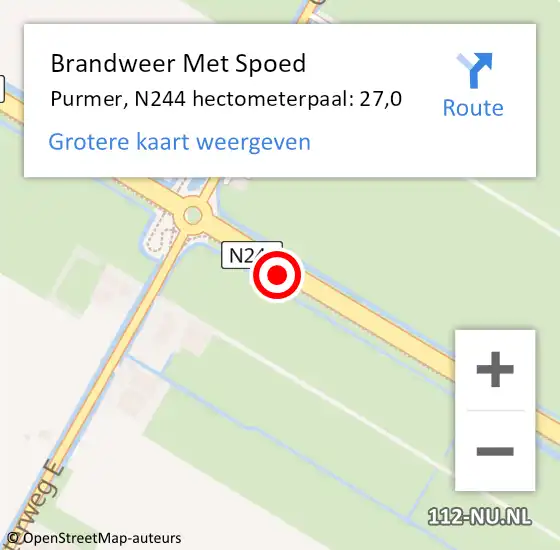 Locatie op kaart van de 112 melding: Brandweer Met Spoed Naar Purmer, N244 hectometerpaal: 27,0 op 20 augustus 2018 14:50