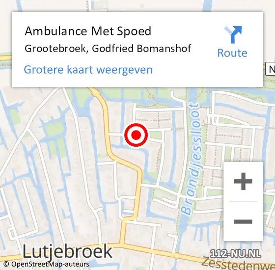 Locatie op kaart van de 112 melding: Ambulance Met Spoed Naar Grootebroek, Godfried Bomanshof op 20 augustus 2018 15:15