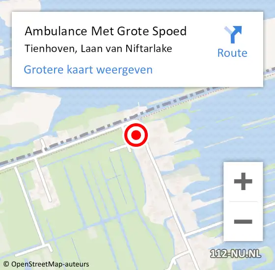 Locatie op kaart van de 112 melding: Ambulance Met Grote Spoed Naar Tienhoven, Laan van Niftarlake op 20 augustus 2018 15:48