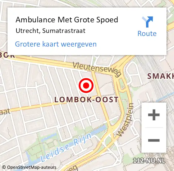 Locatie op kaart van de 112 melding: Ambulance Met Grote Spoed Naar Utrecht, Sumatrastraat op 20 augustus 2018 16:05