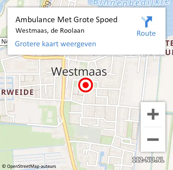 Locatie op kaart van de 112 melding: Ambulance Met Grote Spoed Naar Westmaas, de Roolaan op 20 augustus 2018 17:04