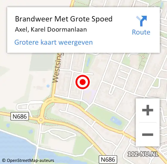 Locatie op kaart van de 112 melding: Brandweer Met Grote Spoed Naar Axel, Karel Doormanlaan op 20 augustus 2018 17:34