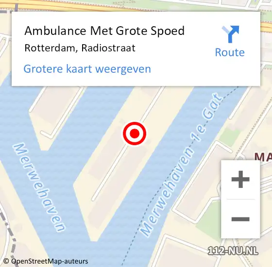 Locatie op kaart van de 112 melding: Ambulance Met Grote Spoed Naar Rotterdam, Radiostraat op 20 augustus 2018 17:40