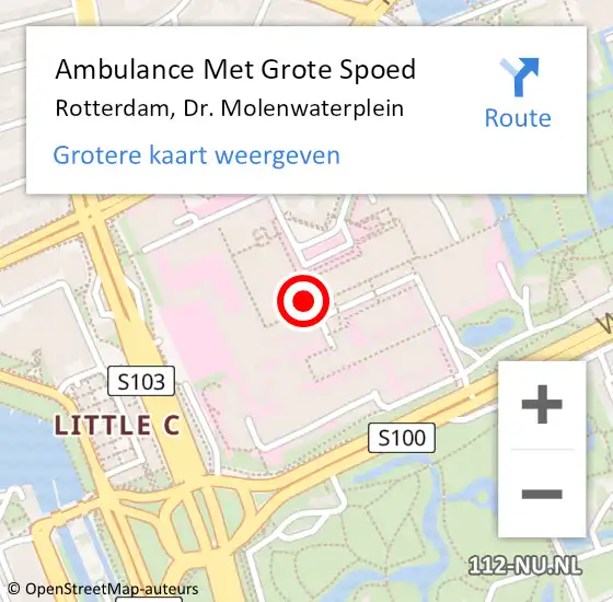 Locatie op kaart van de 112 melding: Ambulance Met Grote Spoed Naar Rotterdam, Dr. Molenwaterplein op 20 augustus 2018 19:14