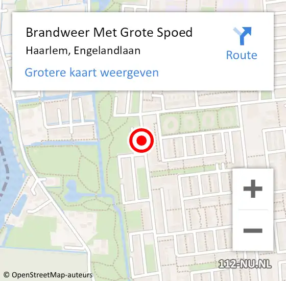 Locatie op kaart van de 112 melding: Brandweer Met Grote Spoed Naar Haarlem, Engelandlaan op 20 augustus 2018 19:15