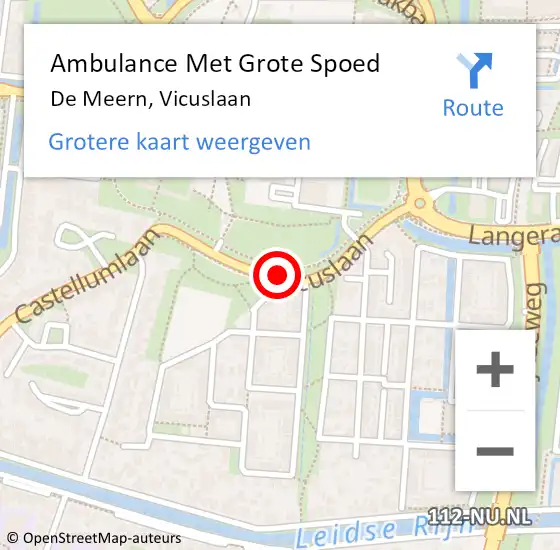 Locatie op kaart van de 112 melding: Ambulance Met Grote Spoed Naar De Meern, Vicuslaan op 20 augustus 2018 19:42