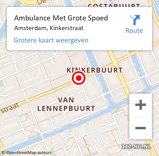 Locatie op kaart van de 112 melding: Ambulance Met Grote Spoed Naar Amsterdam, Kinkerstraat op 20 augustus 2018 20:19