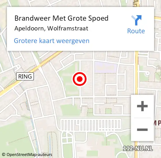 Locatie op kaart van de 112 melding: Brandweer Met Grote Spoed Naar Apeldoorn, Wolframstraat op 20 augustus 2018 20:52