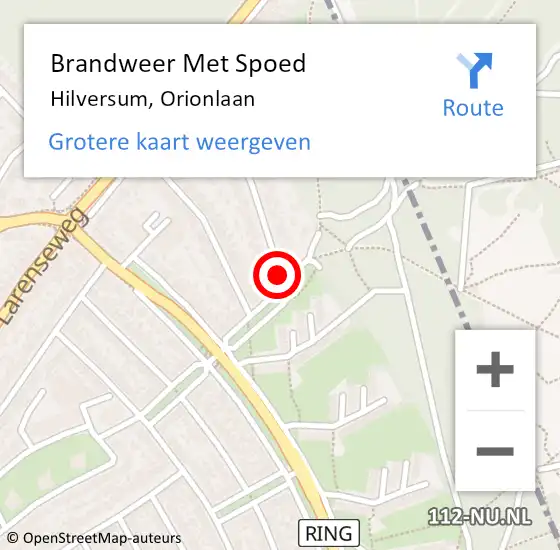 Locatie op kaart van de 112 melding: Brandweer Met Spoed Naar Hilversum, Orionlaan op 20 augustus 2018 21:13