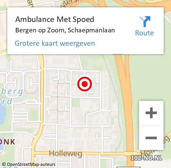 Locatie op kaart van de 112 melding: Ambulance Met Spoed Naar Bergen op Zoom, Schaepmanlaan op 20 augustus 2018 21:39