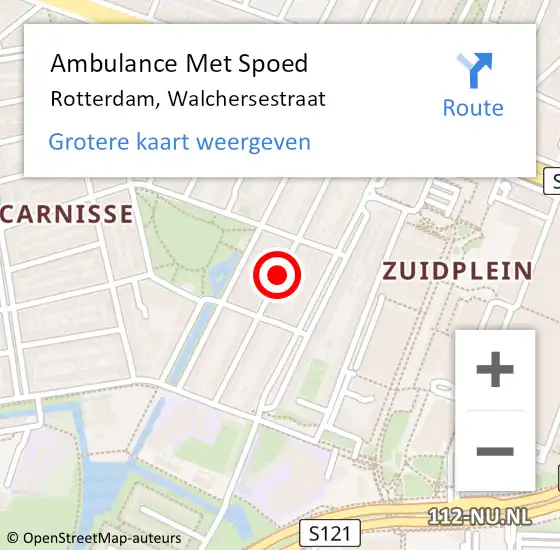 Locatie op kaart van de 112 melding: Ambulance Met Spoed Naar Rotterdam, Walchersestraat op 20 augustus 2018 21:42