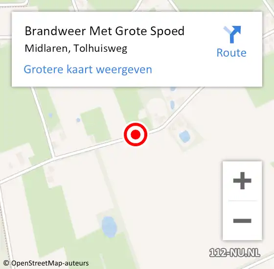 Locatie op kaart van de 112 melding: Brandweer Met Grote Spoed Naar Midlaren, Tolhuisweg op 20 augustus 2018 21:54