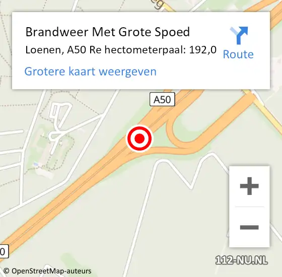 Locatie op kaart van de 112 melding: Brandweer Met Grote Spoed Naar Loenen, A50 Re hectometerpaal: 192,0 op 20 augustus 2018 21:59