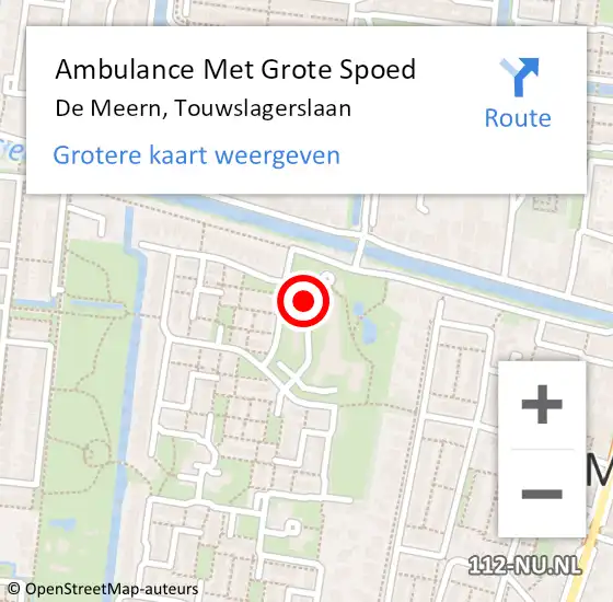 Locatie op kaart van de 112 melding: Ambulance Met Grote Spoed Naar De Meern, Touwslagerslaan op 20 augustus 2018 22:02