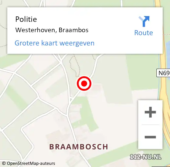 Locatie op kaart van de 112 melding: Politie Westerhoven, Braambos op 20 augustus 2018 22:26