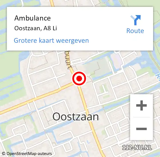 Locatie op kaart van de 112 melding: Ambulance Oostzaan, A8 Re op 20 augustus 2018 23:13