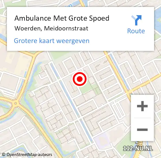 Locatie op kaart van de 112 melding: Ambulance Met Grote Spoed Naar Woerden, Meidoornstraat op 20 augustus 2018 23:47