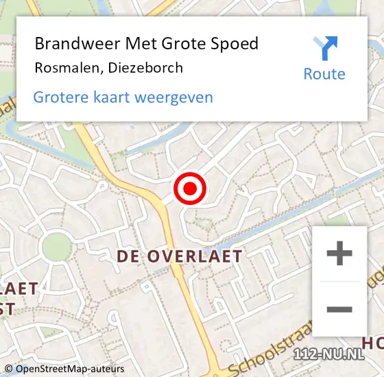 Locatie op kaart van de 112 melding: Brandweer Met Grote Spoed Naar Rosmalen, Diezeborch op 21 augustus 2018 00:45