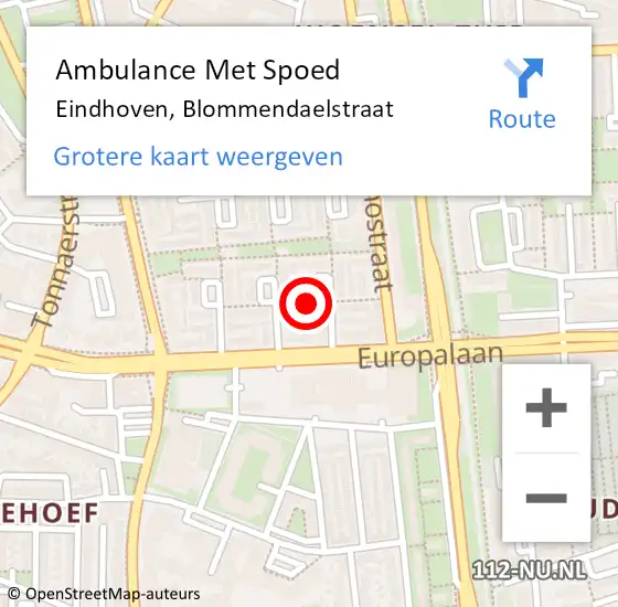 Locatie op kaart van de 112 melding: Ambulance Met Spoed Naar Eindhoven, Blommendaelstraat op 21 augustus 2018 01:17