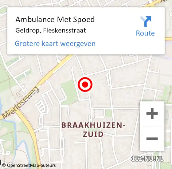 Locatie op kaart van de 112 melding: Ambulance Met Spoed Naar Geldrop, Fleskensstraat op 21 augustus 2018 01:40