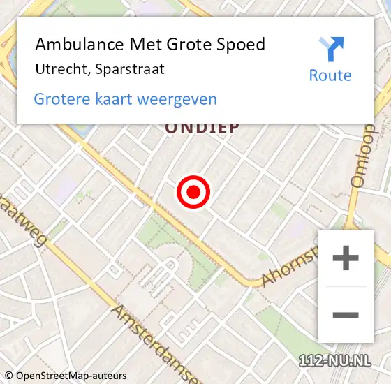 Locatie op kaart van de 112 melding: Ambulance Met Grote Spoed Naar Utrecht, Sparstraat op 21 augustus 2018 04:27