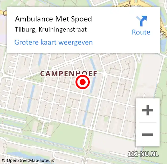 Locatie op kaart van de 112 melding: Ambulance Met Spoed Naar Tilburg, Kruiningenstraat op 21 augustus 2018 05:35