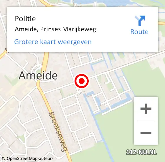 Locatie op kaart van de 112 melding: Politie Ameide, Prinses Marijkeweg op 21 augustus 2018 07:40
