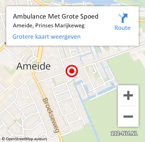 Locatie op kaart van de 112 melding: Ambulance Met Grote Spoed Naar Ameide, Prinses Marijkeweg op 21 augustus 2018 07:42