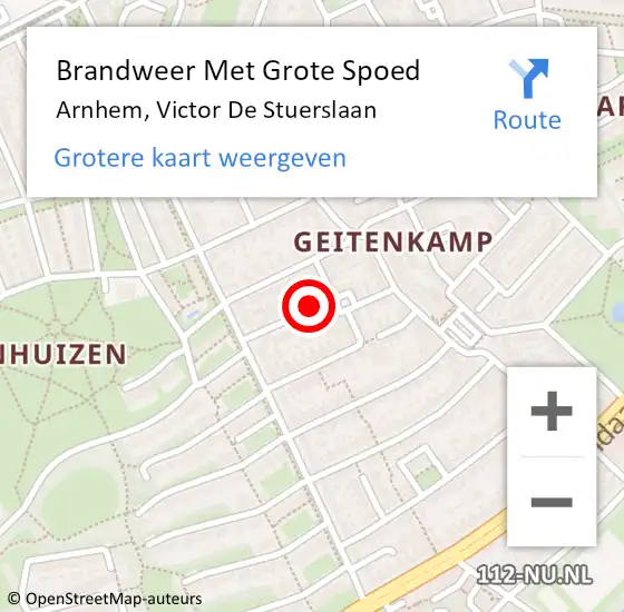 Locatie op kaart van de 112 melding: Brandweer Met Grote Spoed Naar Arnhem, Victor De Stuerslaan op 21 augustus 2018 07:51