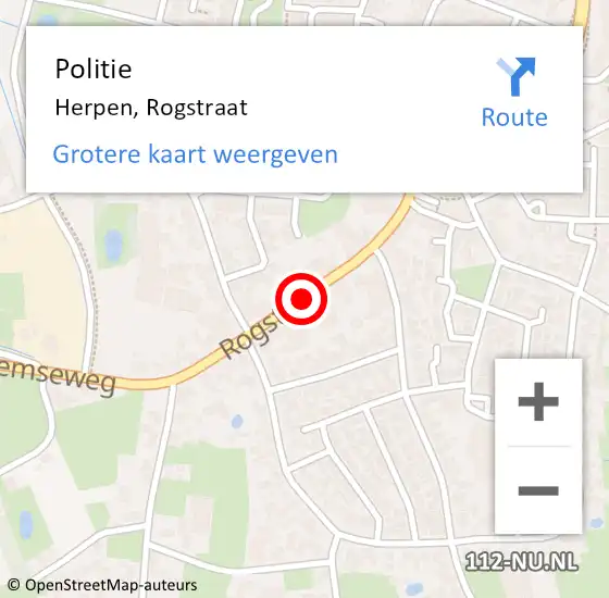 Locatie op kaart van de 112 melding: Politie Herpen, Rogstraat op 21 augustus 2018 07:59