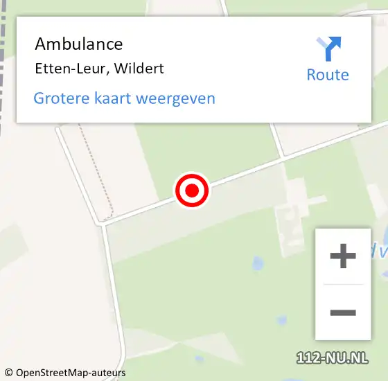 Locatie op kaart van de 112 melding: Ambulance Etten-Leur, Wildert op 21 augustus 2018 08:28