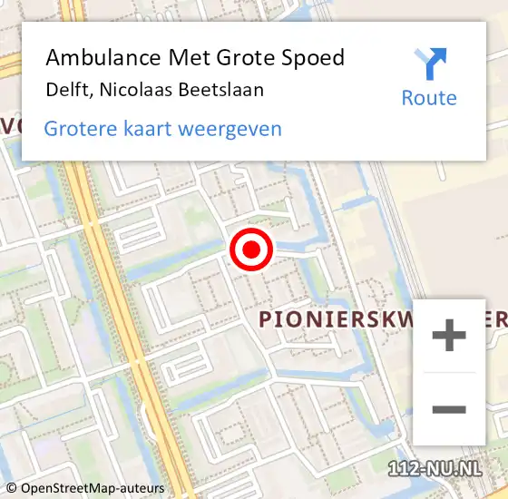 Locatie op kaart van de 112 melding: Ambulance Met Grote Spoed Naar Delft, Nicolaas Beetslaan op 21 augustus 2018 08:50
