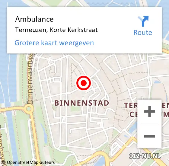 Locatie op kaart van de 112 melding: Ambulance Terneuzen, Korte Kerkstraat op 21 augustus 2018 08:59