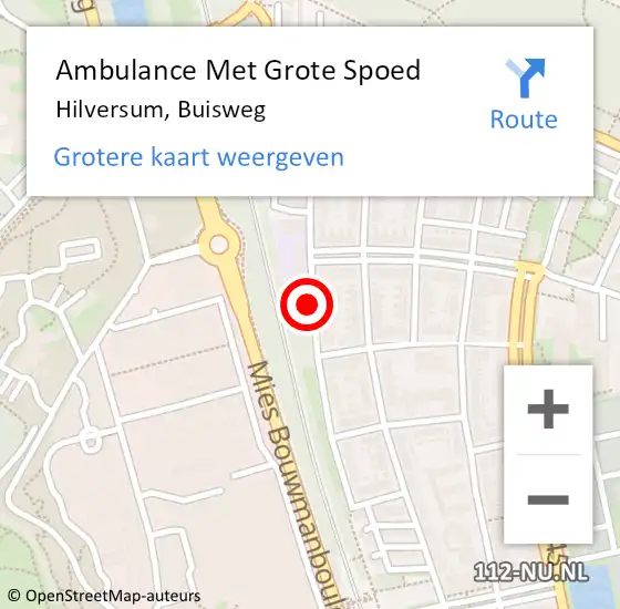 Locatie op kaart van de 112 melding: Ambulance Met Grote Spoed Naar Hilversum, Buisweg op 21 augustus 2018 09:15