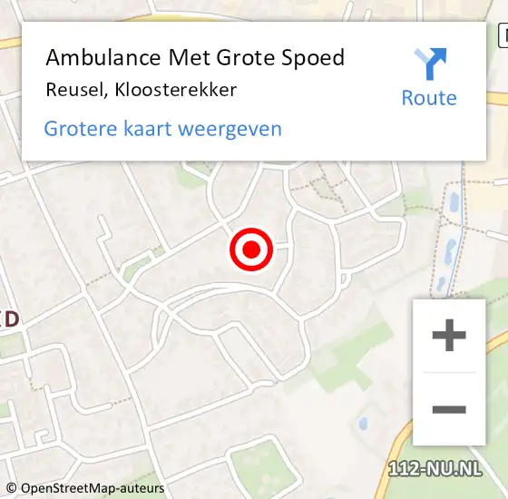 Locatie op kaart van de 112 melding: Ambulance Met Grote Spoed Naar Reusel, Kloosterekker op 21 augustus 2018 09:21