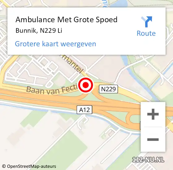 Locatie op kaart van de 112 melding: Ambulance Met Grote Spoed Naar Bunnik, N229 Li op 21 augustus 2018 10:00