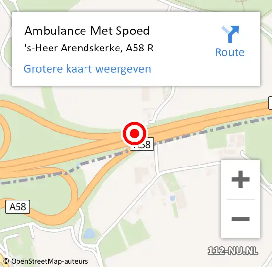 Locatie op kaart van de 112 melding: Ambulance Met Spoed Naar 's-Heer Arendskerke, A58 Li op 21 augustus 2018 10:00