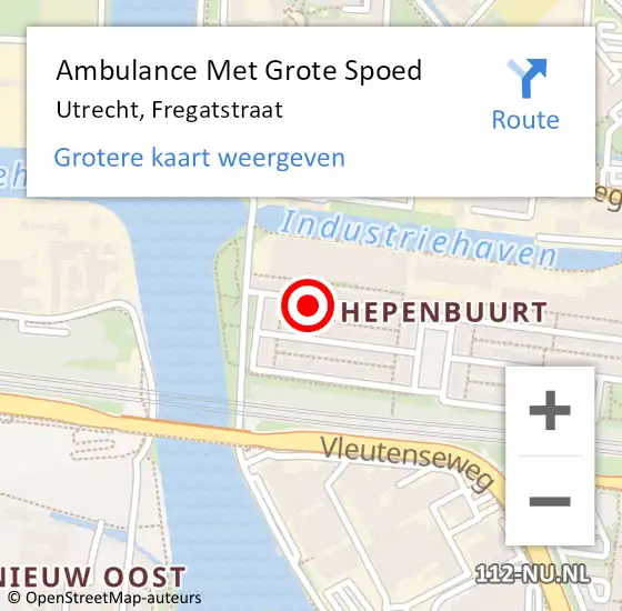 Locatie op kaart van de 112 melding: Ambulance Met Grote Spoed Naar Utrecht, Fregatstraat op 21 augustus 2018 11:04