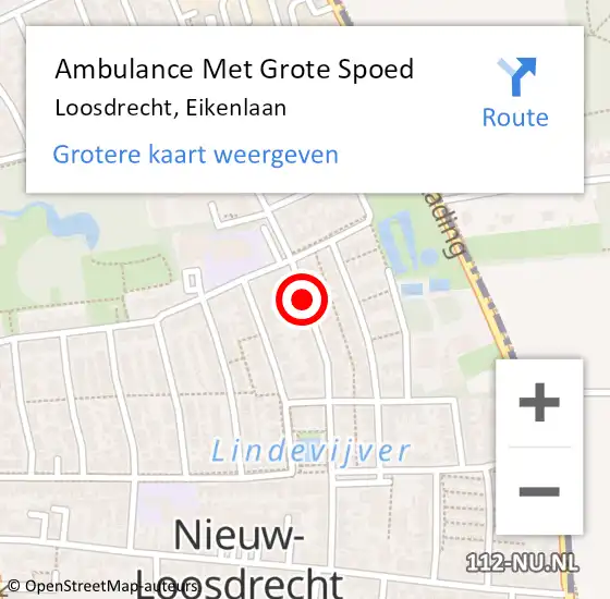 Locatie op kaart van de 112 melding: Ambulance Met Grote Spoed Naar Loosdrecht, Eikenlaan op 21 augustus 2018 11:10