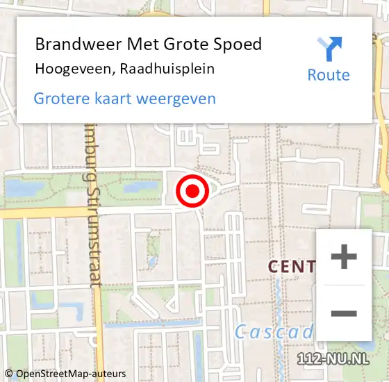 Locatie op kaart van de 112 melding: Brandweer Met Grote Spoed Naar Hoogeveen, Raadhuisplein op 21 augustus 2018 11:12